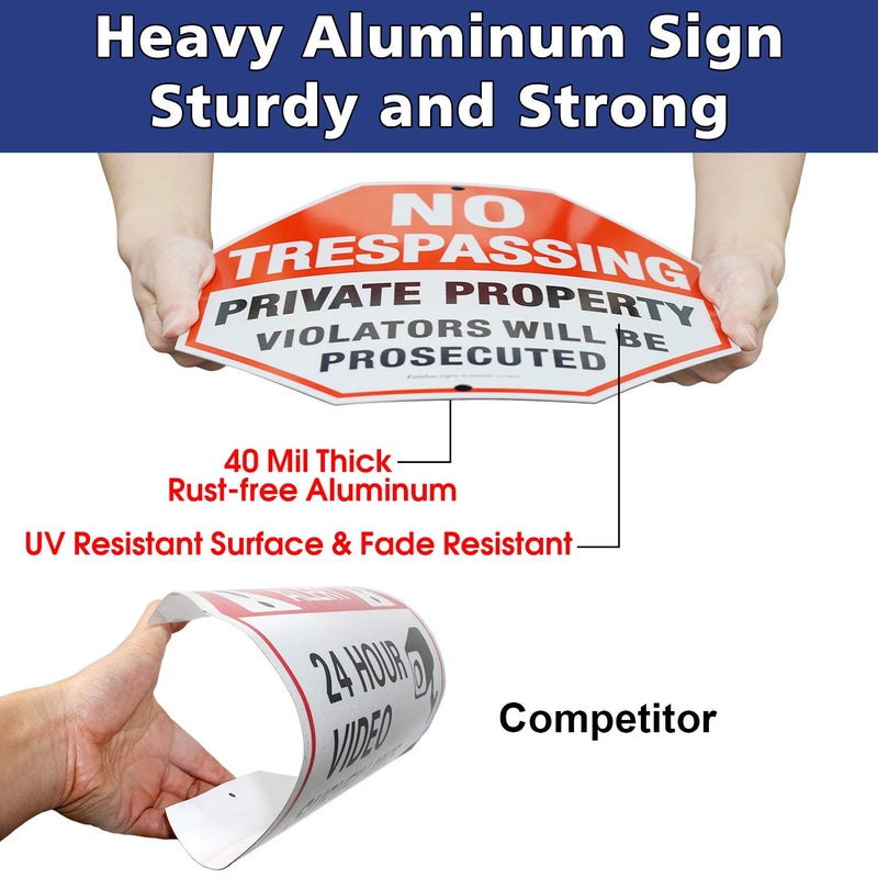Faittoo No Trespassing Sign, Private Property Violators Will Be Prosecuted Sign, 12 x 12 Inches Octagon, .040 Rust Free Aluminum, UV Protected and Waterproof, Weather Resistant, Durable Ink, Easy to Mount - Image 5